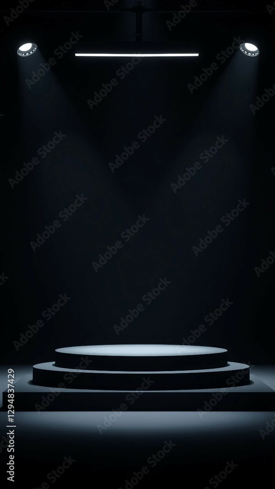 Poster black product background empty cube podium stage 3d object with abstract light minimal pedestal pres