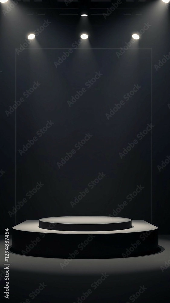 Aufkleber black product background empty cube podium stage 3d object with abstract light minimal pedestal pres