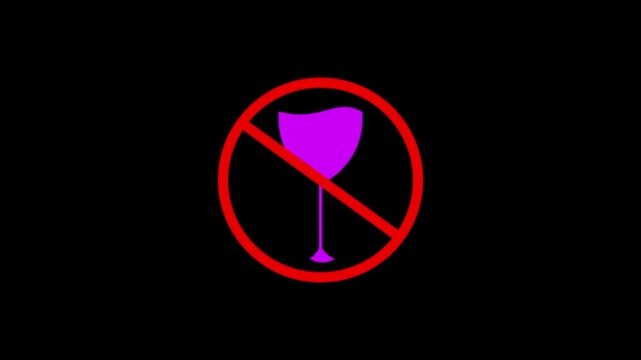 No Alcohol Sign with Wine Bottle and Glass Prohibited Symbol. Prohibition Sign with purple Wine Glass Icon for Alcohol-Free Messaging