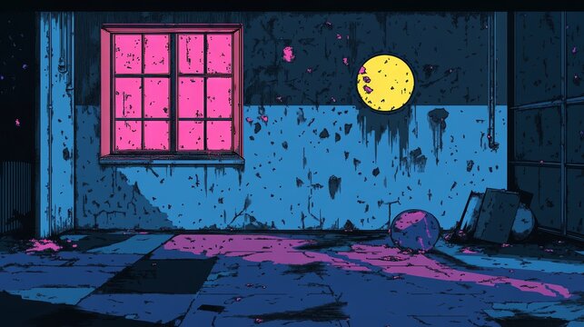 Abstract fushion of memphis design and grimdark aesthetics with vibrant colors