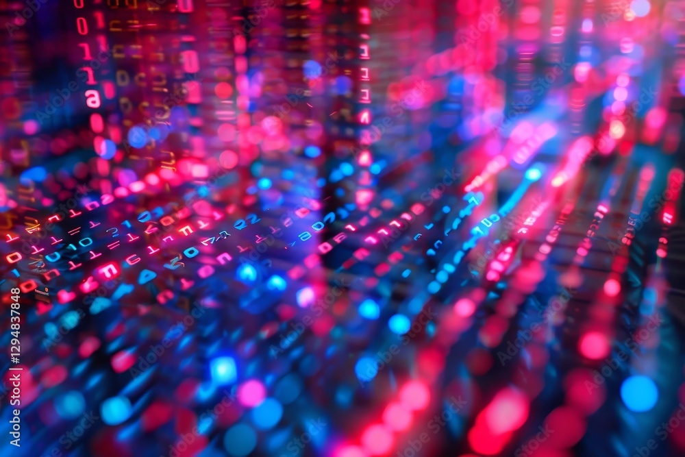 Poster abstract image of data encryption with red and blue lights, an artistic visualization of data encryp