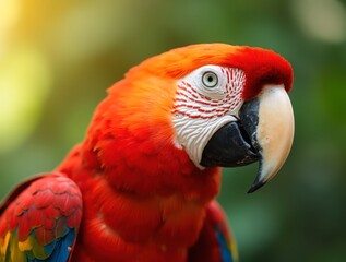 Obraz premium Close-up of Scarlet Macaw Showing its Colorful Feathers in Sunlight