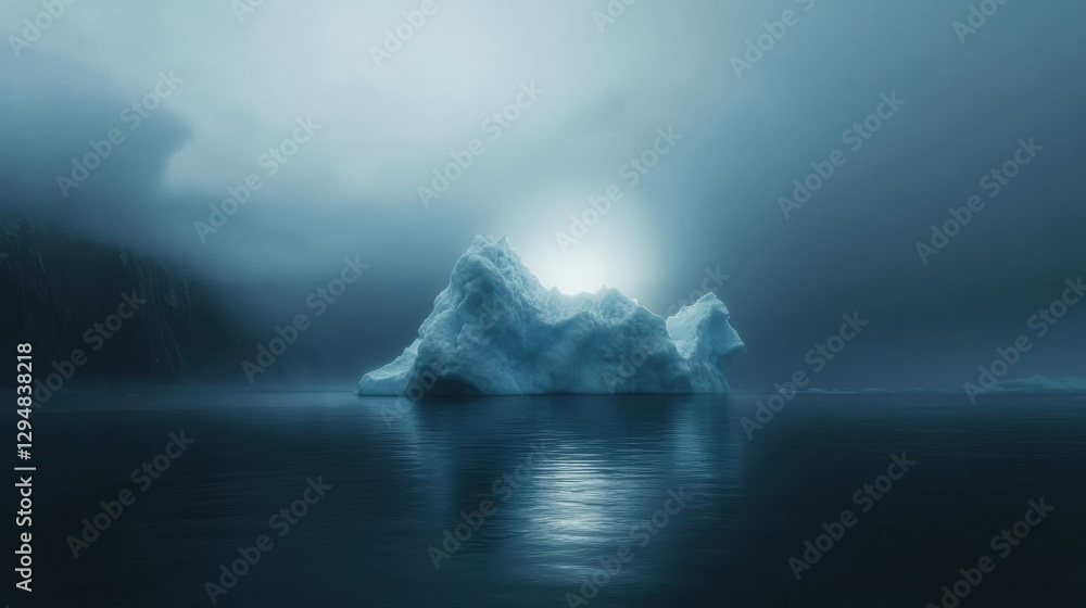 Aufkleber melting iceberg drifts silently in deep blue waters under a vast empty sky. generative ai