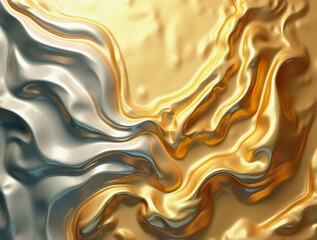 Abstract gold and silver liquid metal background flowing and mixing