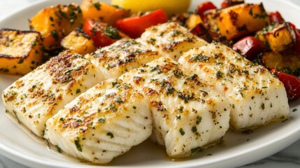 Fresh Fish Fillets with Roasted Vegetables and Lemon Juice
