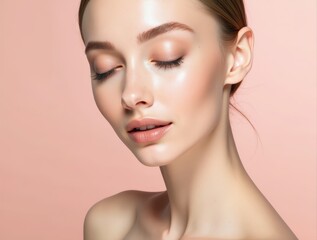 Fototapeta premium Beautiful woman with perfect skin showing purity and elegance