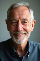 Obraz premium Portrait of smiling senior man with grey hair and beard on light background