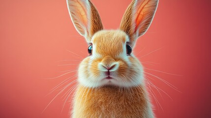 Obraz premium Photo of a little bunny, on a soft pink background Easter theme