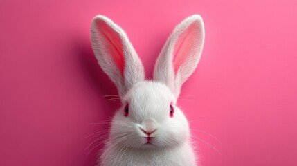 Photo of a little bunny, on a soft pink background Easter theme