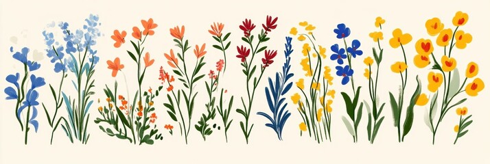 Beautiful colorful wild flowers in Spring.