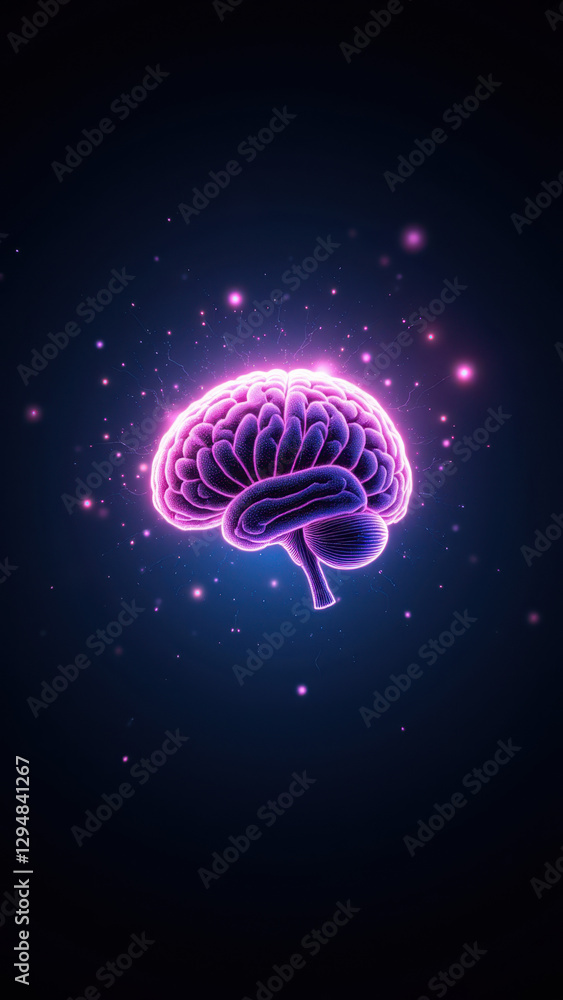 Poster a digital illustration featuring an artificial brain with a cosmic backdrop, symbolizing advanced in