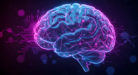 AI Brain Neural Network, Digital Cyber Technology Concept, Futuristic Glowing Artificial Intelligence