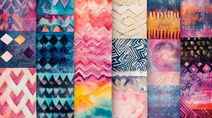 Colorful Abstract Watercolor Geometric Patterns Seamless Textures