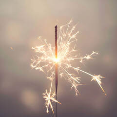 Fototapeta premium Sparkling Christmas sparkler glowing brightly against a blurred festive background in the evening