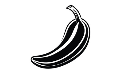 Banana silhouette, tropical fruit vector, black and white illustration