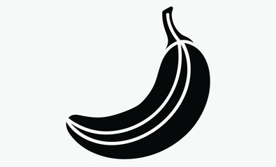 Banana silhouette, tropical fruit vector, black and white illustration