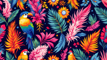Obraz premium Seamless Tropical Birds Pattern