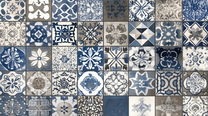 Decorative blue and gray patterned tiles