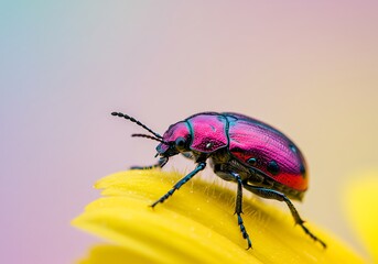 Vibrant Beetle Resting on Yellow Petal in Macro Detail