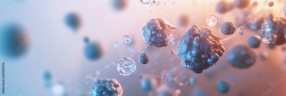 Leinwandbilder Microscopic gas particles suspended in the air showcasing molecular dynamics and interactions under varying light conditions. Generative AI