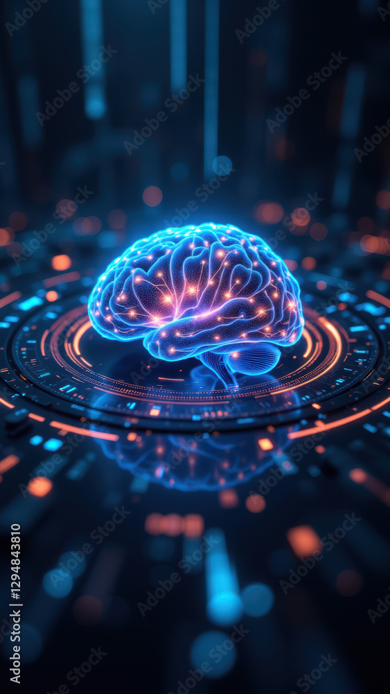 Aufkleber a digital rendering of a human brain with neon lines and futuristic elements, representing artificia
