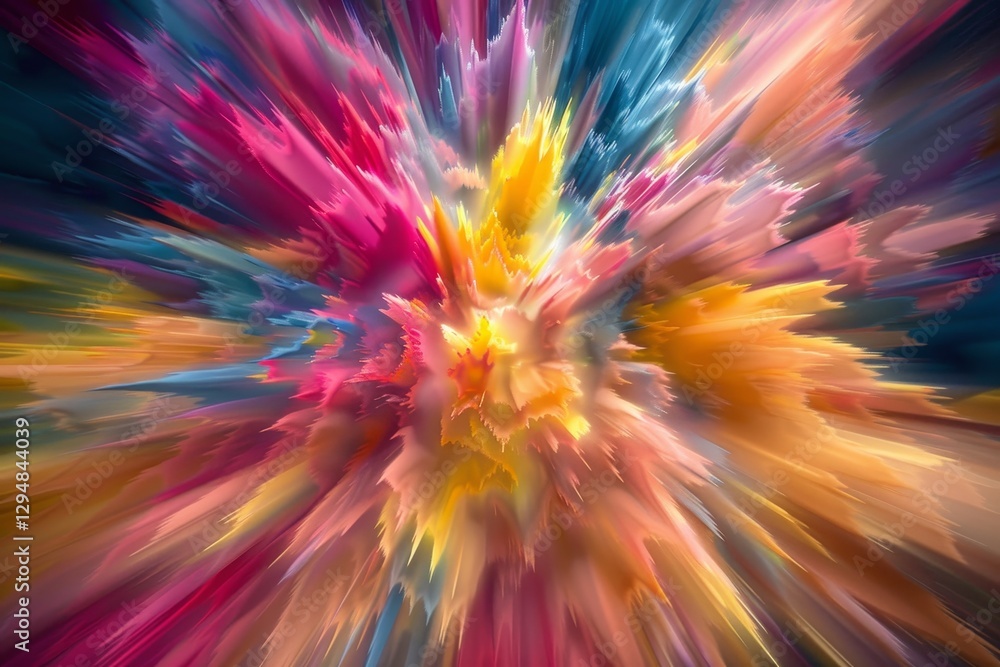 Poster a digital abstract of a colorful burst of light, bursting bursts of color that draw the eye in every