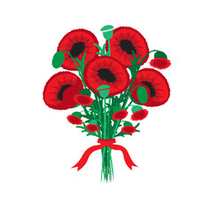 Bouquet of poppies. Red poppy. Blooming flowers isolated on white background. Vector illustration.