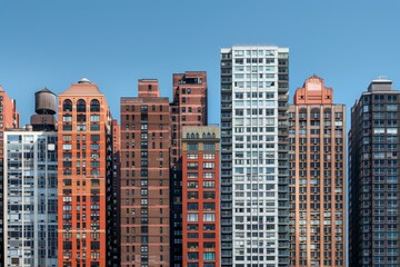 Obraz premium A row of historic buildings in New York City showcases a variety of architectural styles, The diverse mix of architectural styles in New York's skyline