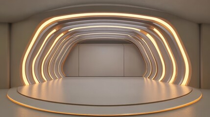 Fototapeta premium Elegant illuminated stage backdrop with curved design for presentations
