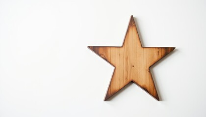 Obraz premium Star-shaped wooden sign cut out, aged rustic wood, natural texture, white background