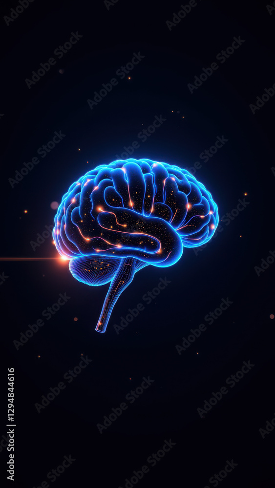 Poster neuronal activity depicted by glowing lines emanating from a stylized human head set against an astr