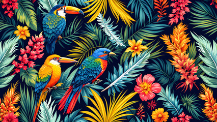 Seamless Tropical Birds Pattern