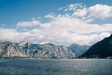 Obraz premium Bay of Kotor against the backdrop of a high mountain range. Montenegro