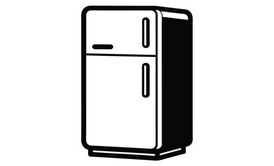 Refrigerator silhouette, kitchen appliance vector, black and white illustration