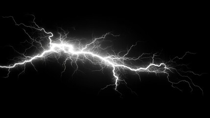 White Electric Lightning Spark on Black Background