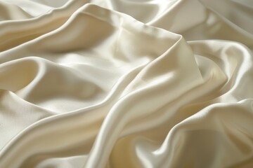 Obraz premium Close-up of ivory satin fabric with subtle shimmer, draped in soft folds for a luxurious, elegant appearance, Smooth satin finish with subtle shimmer and reflections
