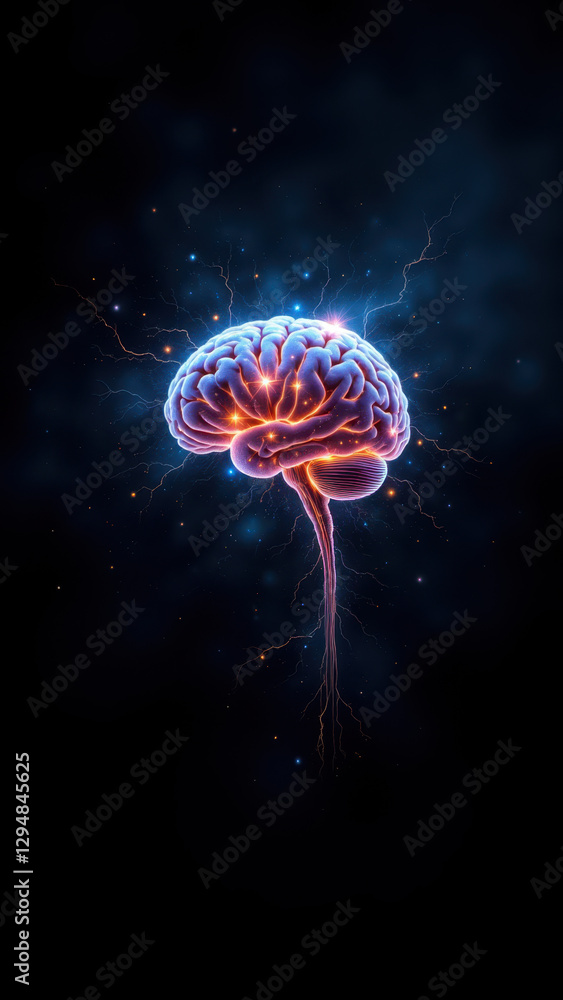 Poster an illustrative representation of artificial general intelligence (agi) with a stylized brain at its