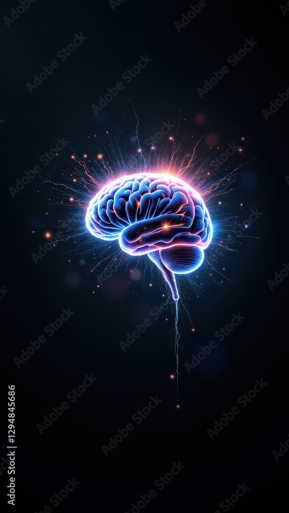 Poster brain explosion symbolizing artificial general intelligence or ai advancement.