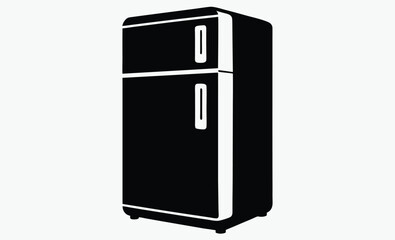 Refrigerator silhouette, kitchen appliance vector, black and white illustration
