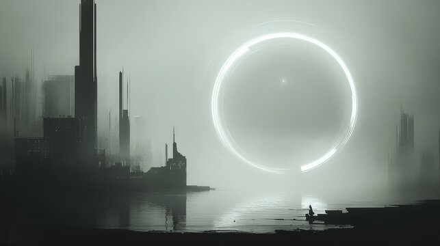 Ethereal glow over dystopic cityscape a post-apocalyptic luminogram