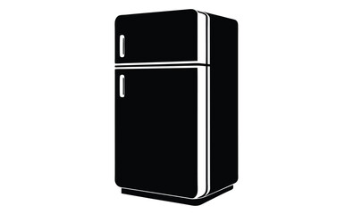 Refrigerator silhouette, kitchen appliance vector, black and white illustration