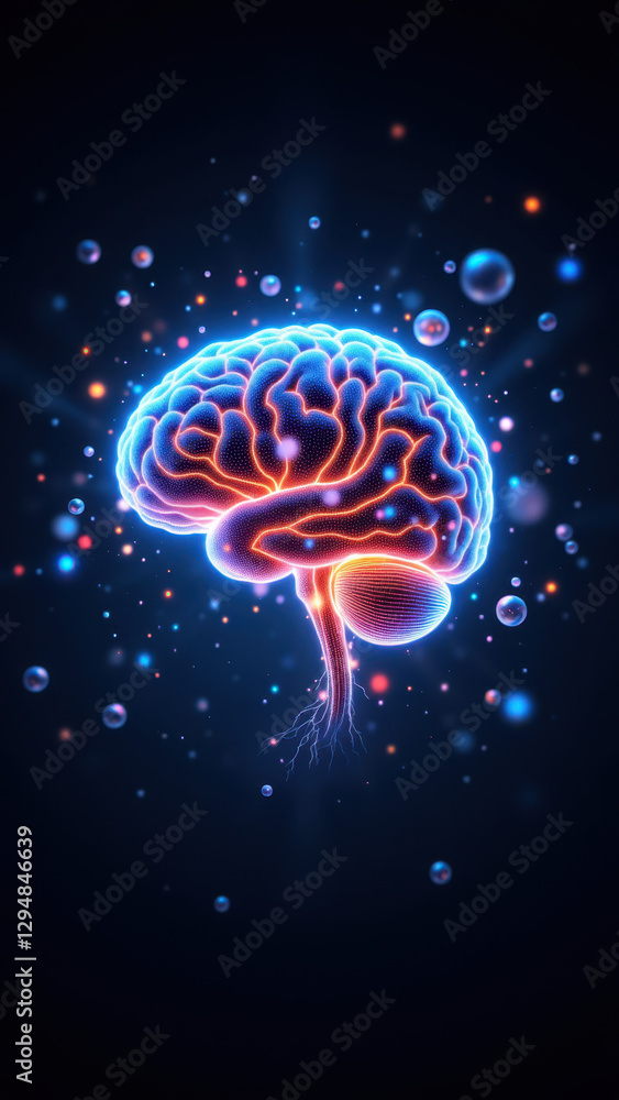 Poster this is a digital illustration featuring a detailed rendering of an artificial brain, symbolizing ar