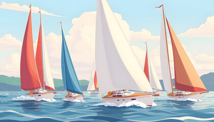 Naklejka premium Sailing yacht race. Yachting. Sailing. Regatta. with white shades