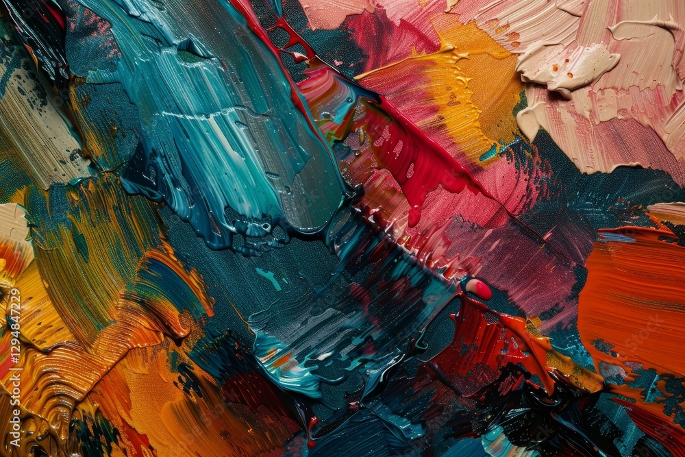 Aufkleber a close-up shot of an abstract painting with vibrant colors and textures, layers of color that give 