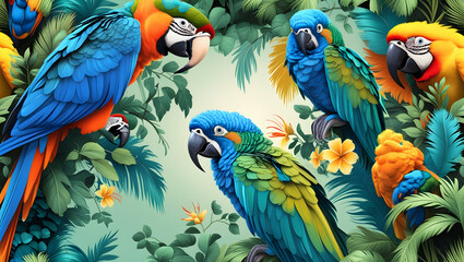 Naklejka premium Seamless Tropical Birds Pattern
