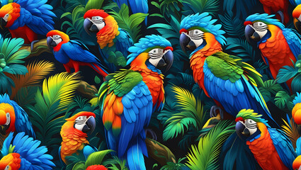 Naklejka premium Seamless Tropical Birds Pattern