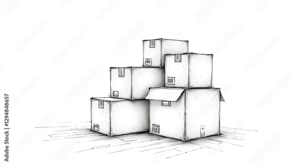 Poster stacked boxes in abstract design on a white background