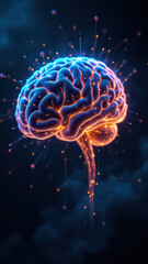 Fototapeta premium Illustration of artificial general intelligence with a human brain at its core radiating technology and energy elements.