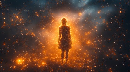 Obraz premium Human glowing connections silhouette high resolution hd photo