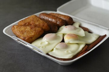 Side view of english breakfast. Selective focus.